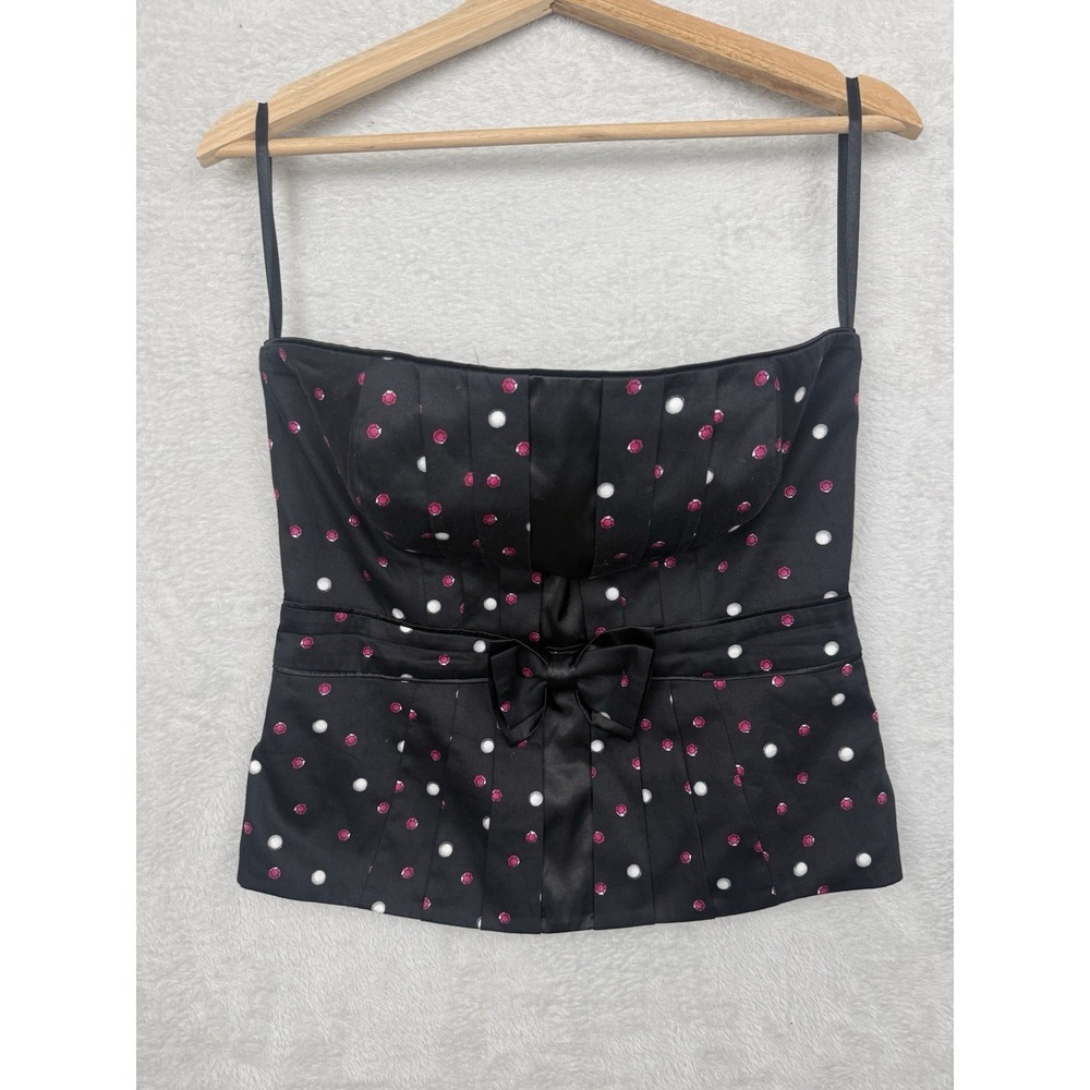 Vintage Y2K Polka Dot Bow Corset Top Bustier Strapless Women's 8 Goth Whimsigoth